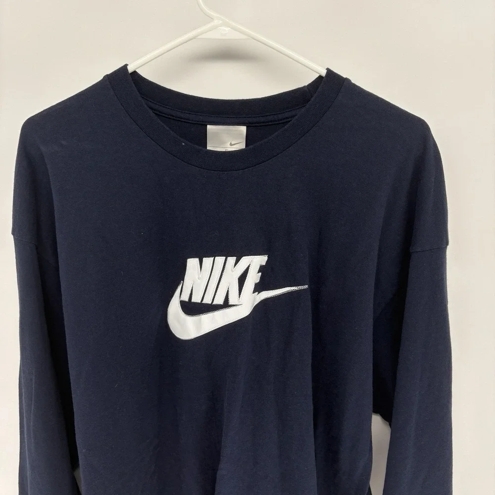 Vintage Nike Blue Long Sleeve Shirt Puff Print Embossed Embroidery Men XL - Picture 2 of 9